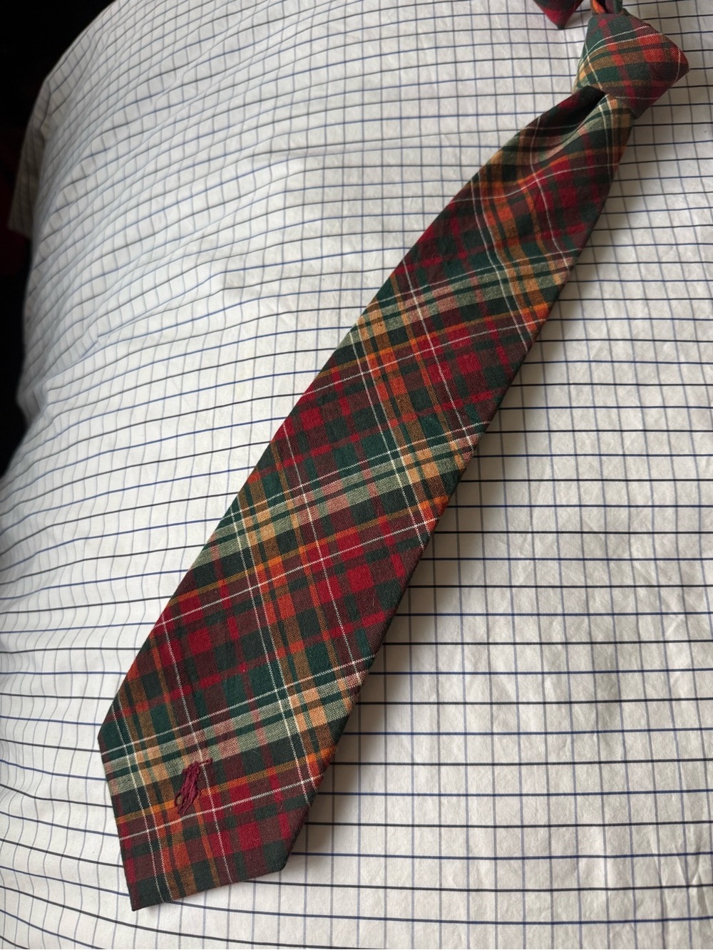 Ralph Lauren Red, Green & Gold Plaid Silk Tie